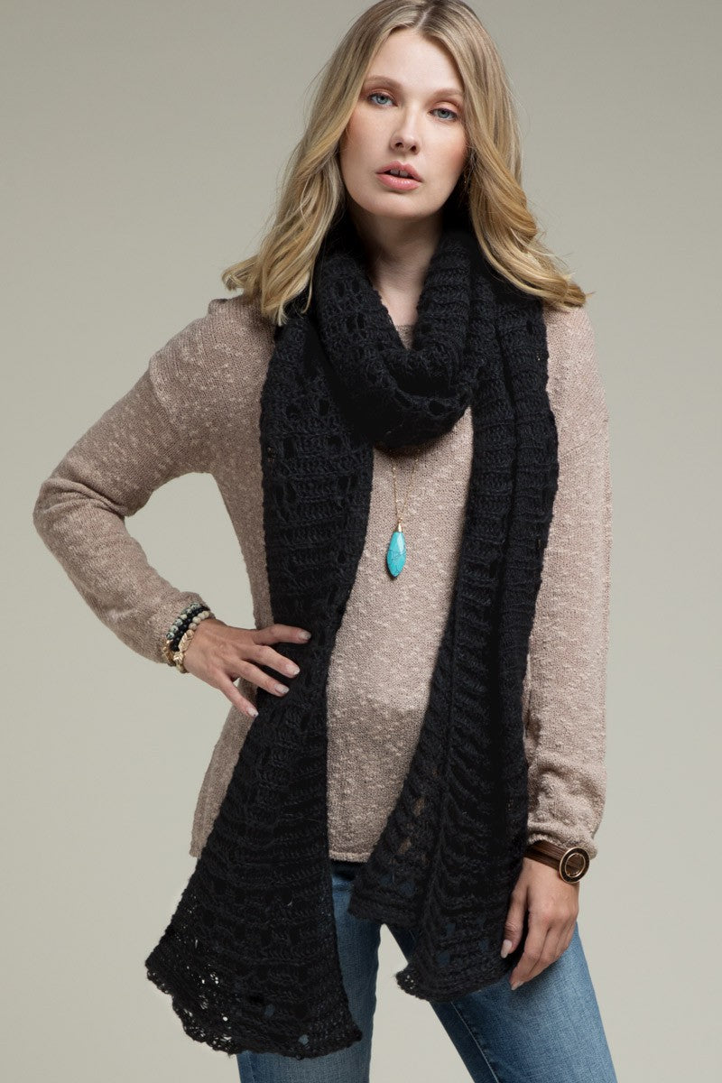 Open Knit Oblong Scarf | Black