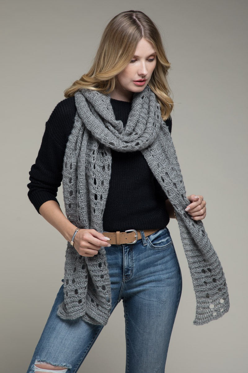 Open Knit Oblong Scarf | Grey