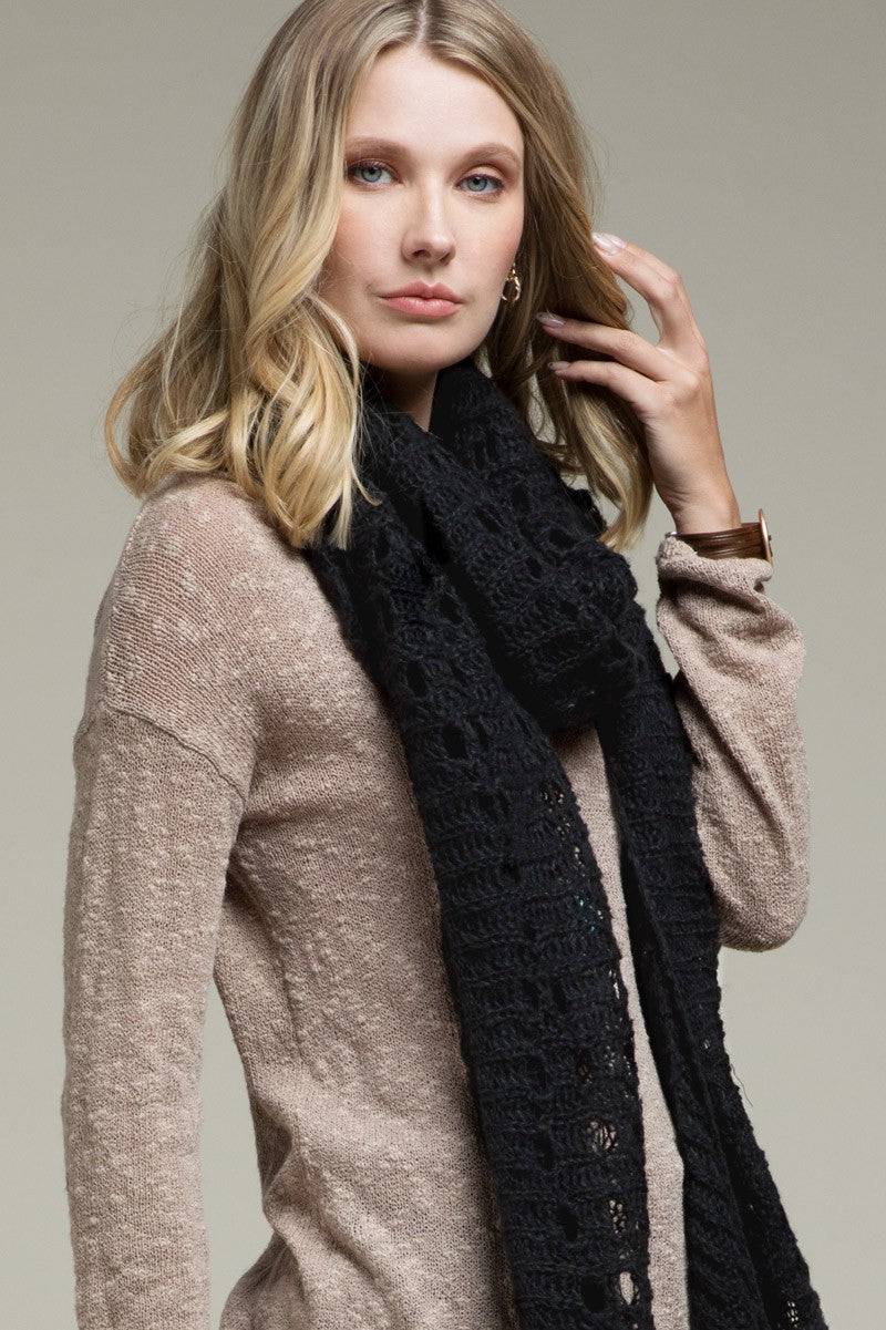 Open Knit Oblong Scarf | Black