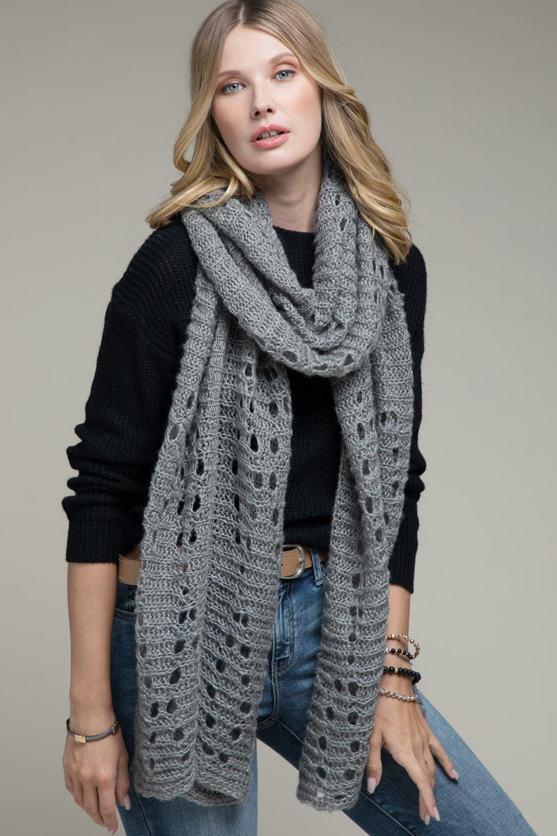 Open Knit Oblong Scarf | Grey