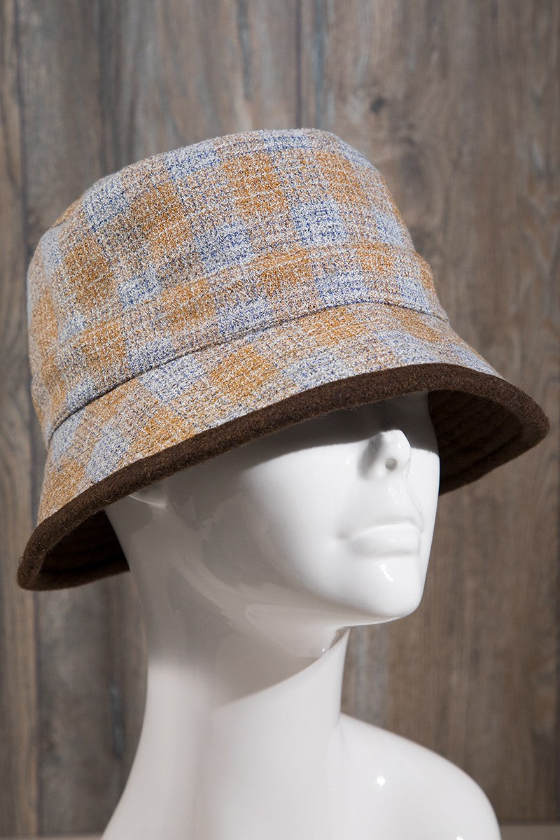 Reversible Plaid Print Bucket Hat | Beige