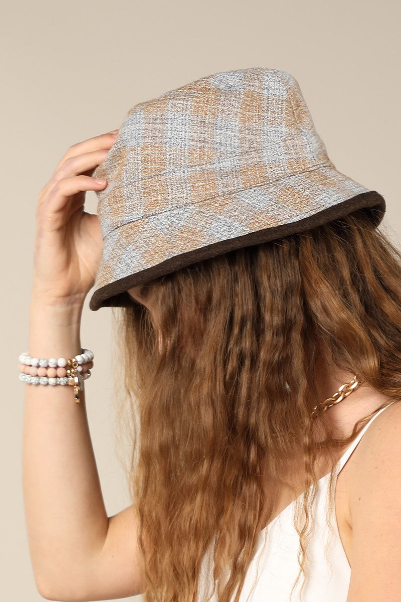 Reversible Plaid Print Bucket Hat | Beige