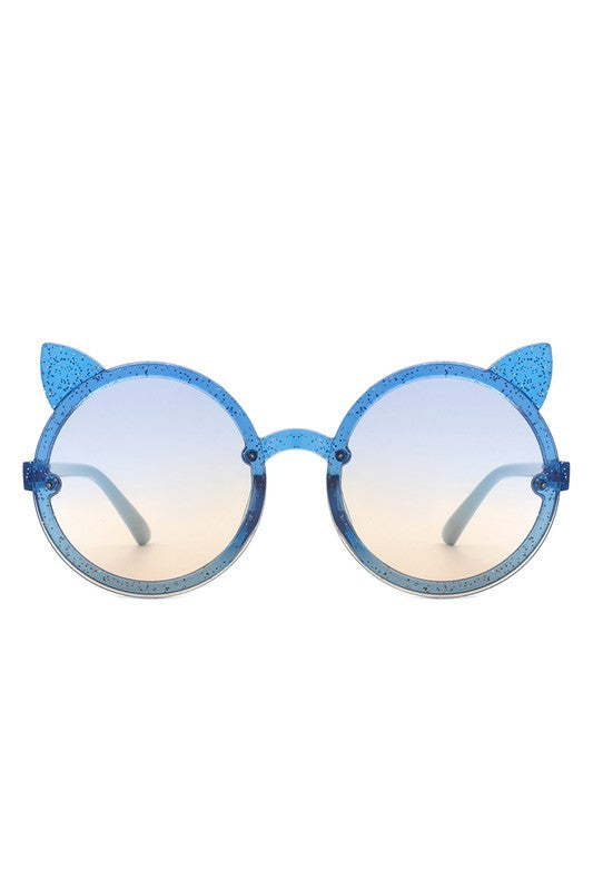 Kids Round Cat Ear Glitter Sunglasses