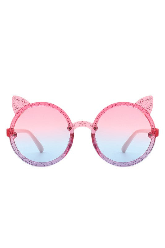 Kids Round Cat Ear Glitter Sunglasses