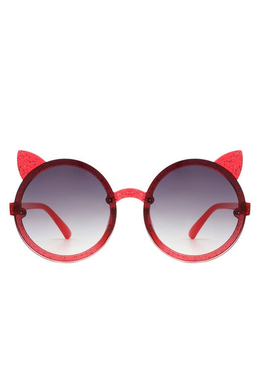 Kids Round Cat Ear Glitter Sunglasses