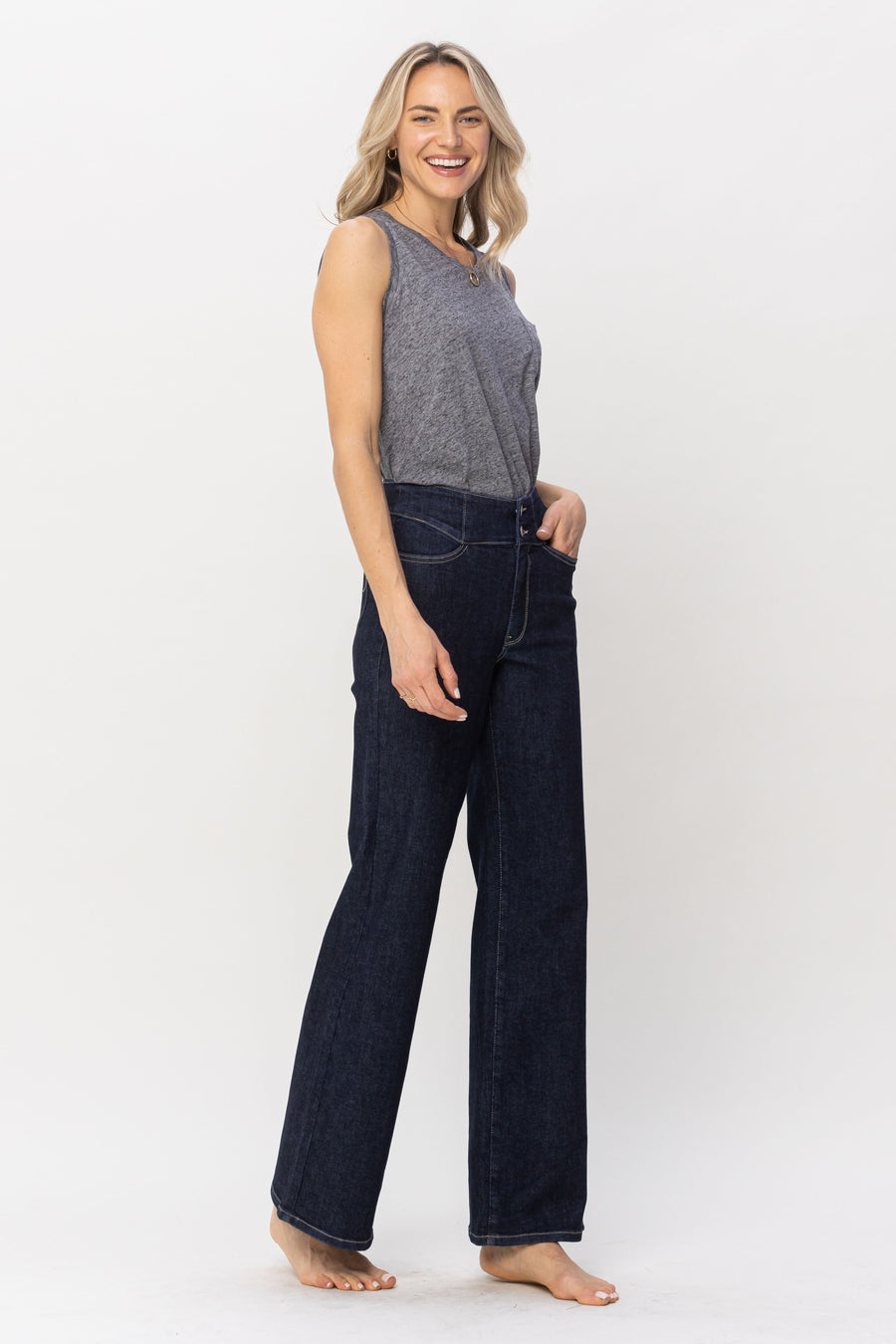 Mindy | High Waist Rinse Wash Wide Leg Jeans (88579)