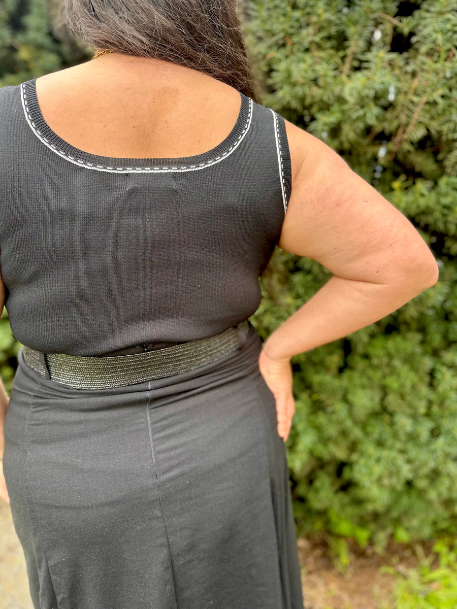 Lottie Contrast Line Stitch Detail Knit Tank | Black