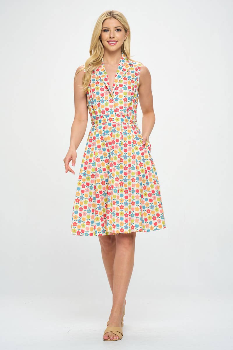 Petal Perfection | Sleeveless Flower Print Cotton Dress