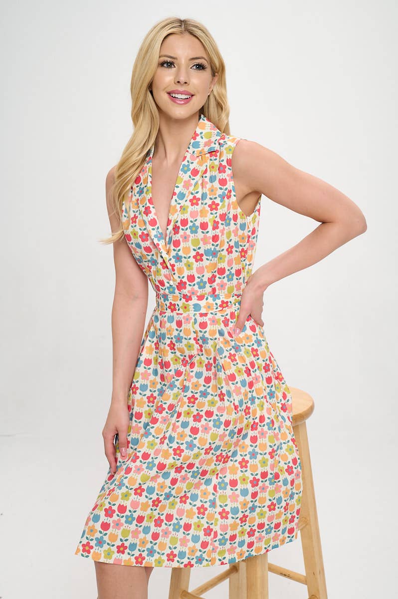 Petal Perfection | Sleeveless Flower Print Cotton Dress