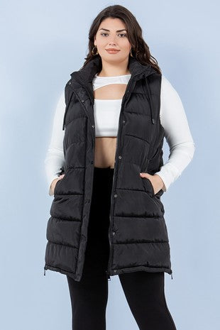 Coastal Drift | Long Puffer Vest | Black