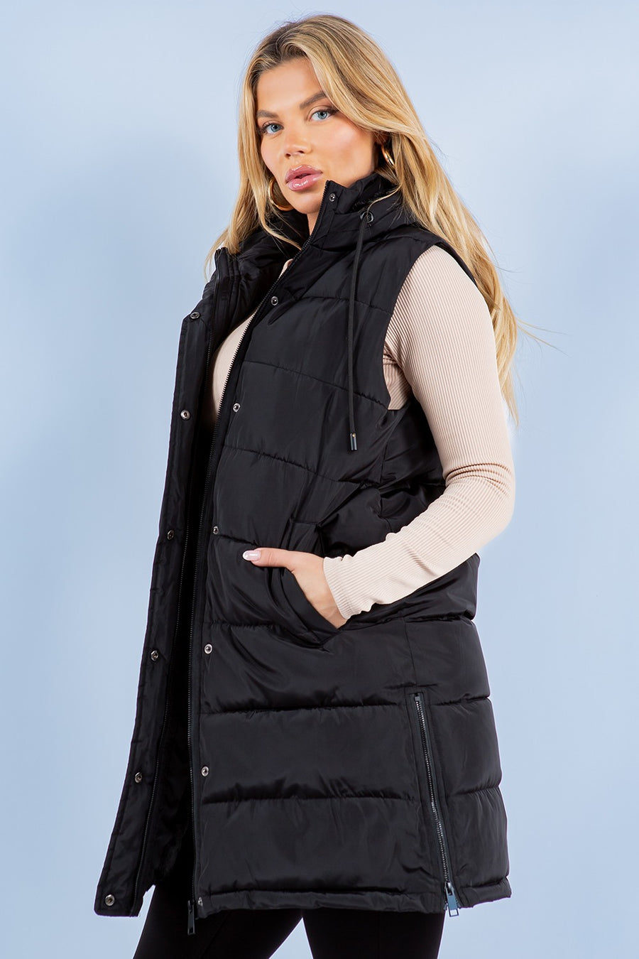 Coastal Drift | Long Puffer Vest | Black