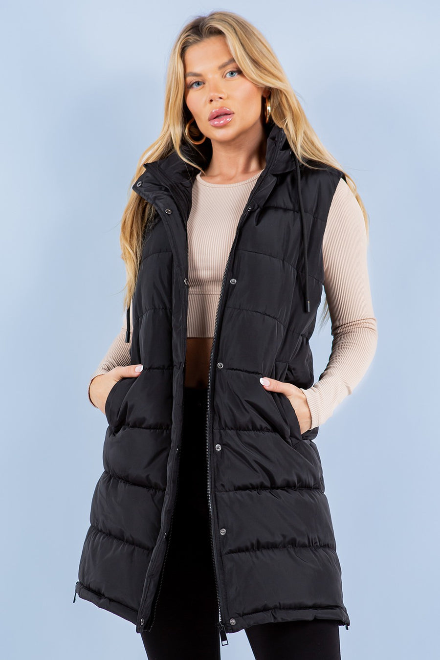 Coastal Drift | Long Puffer Vest | Black