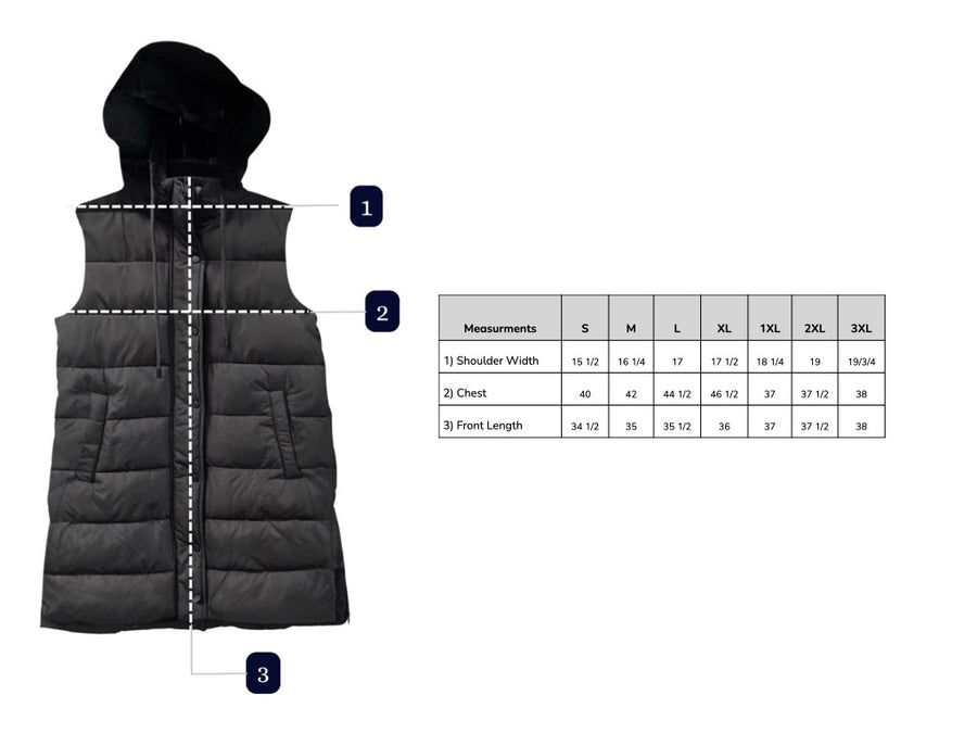 Coastal Drift | Long Puffer Vest | Black