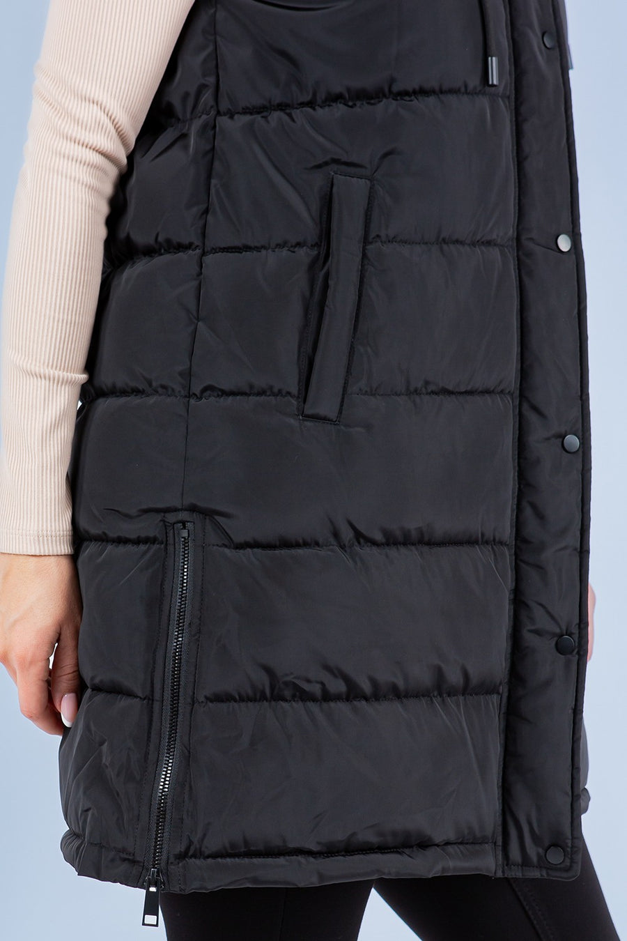 Coastal Drift | Long Puffer Vest | Black
