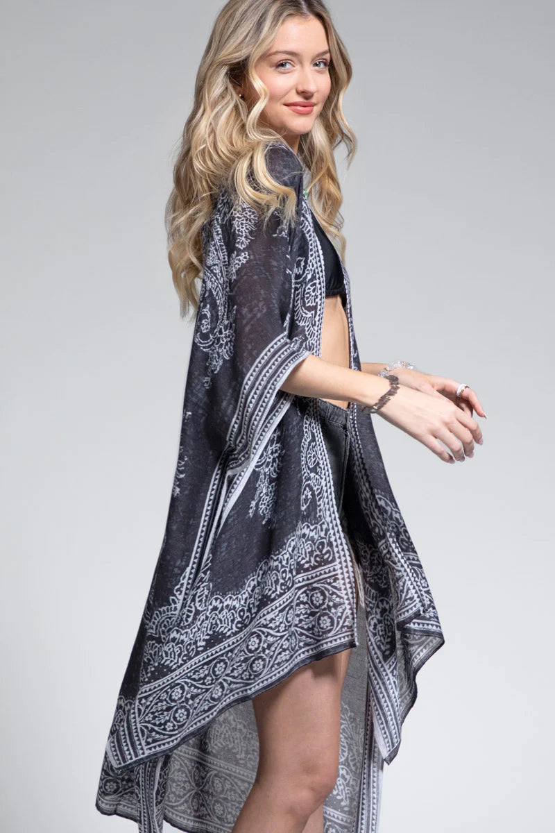 Earl Grey Damask Print Kimono