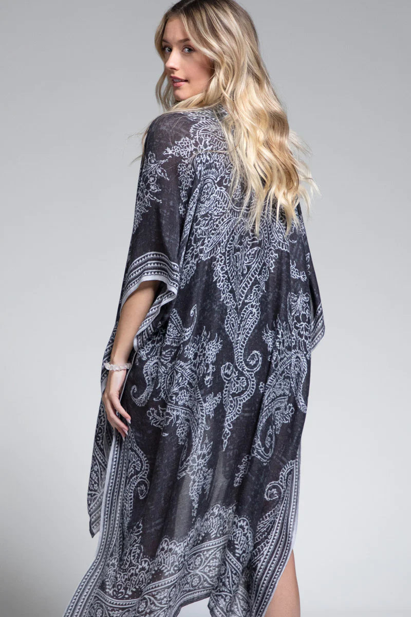 Earl Grey Damask Print Kimono