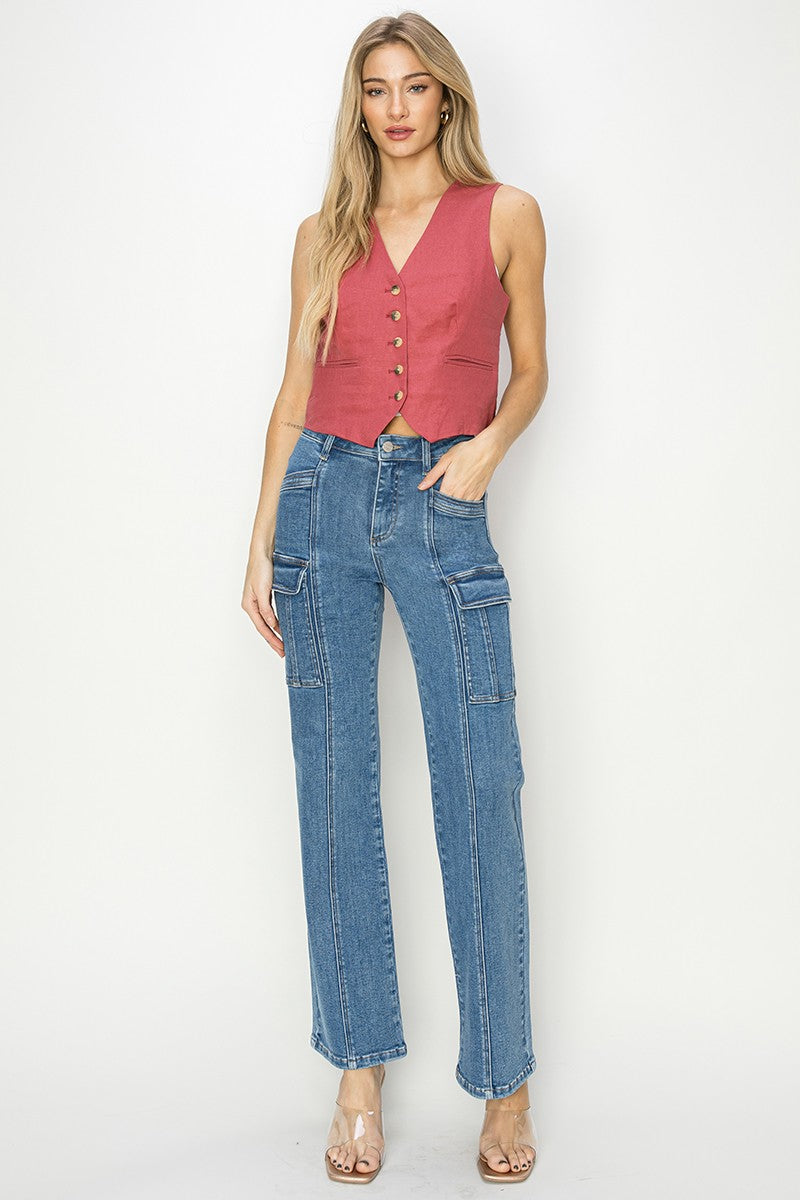 Beverly High Rise Ankle Straight Leg Cargo Jeans