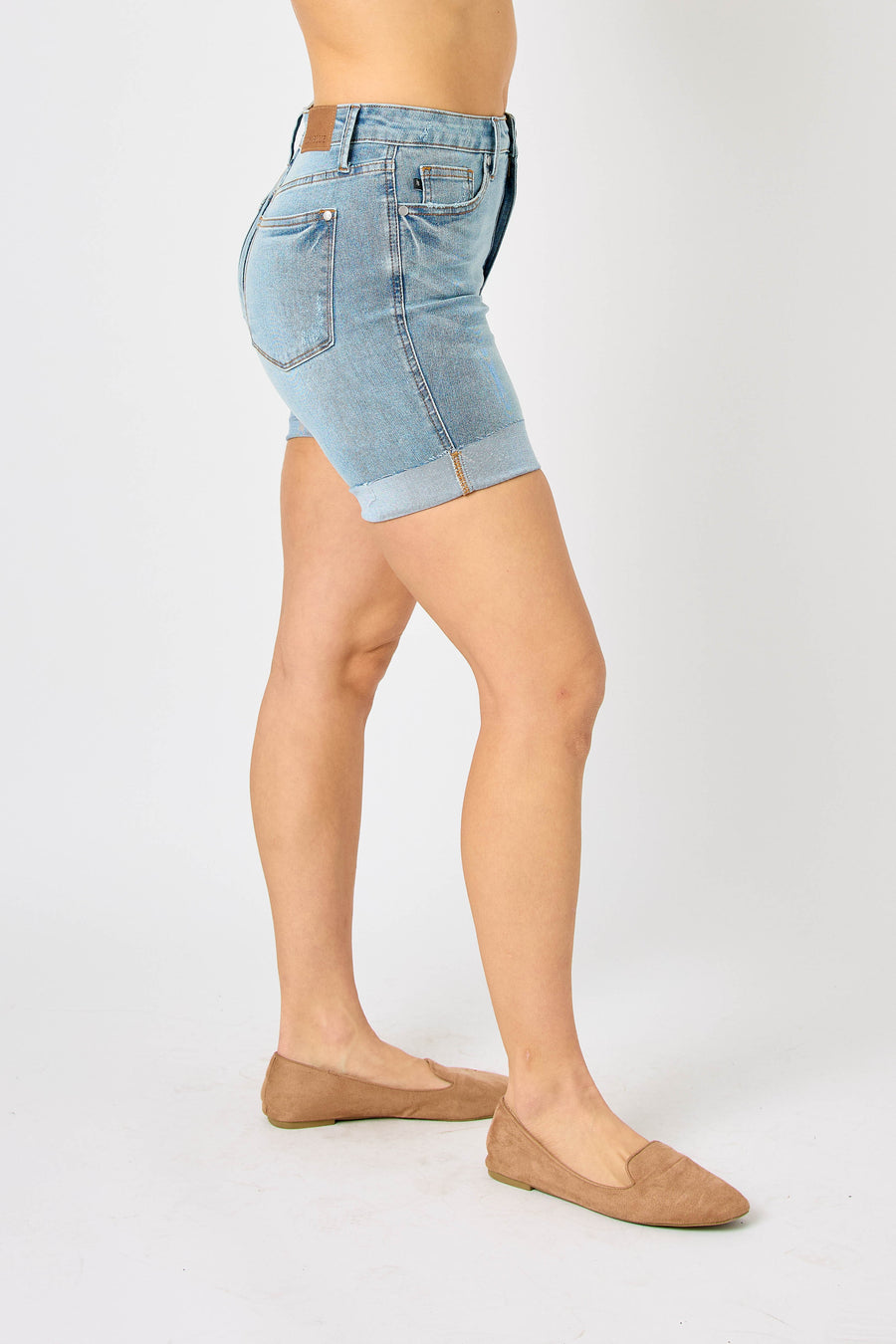 Sandra | High Waisted Tummy Control Cool Denim Shorts (Judy Blue Style 150205)