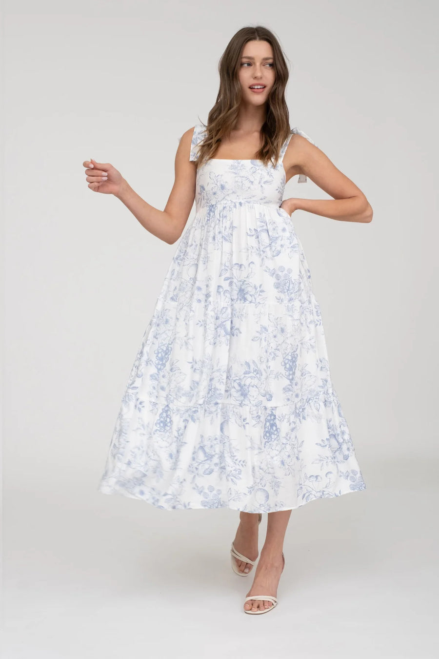 Daphne | Fruit Blossom Tiered Midi Dress | Blue