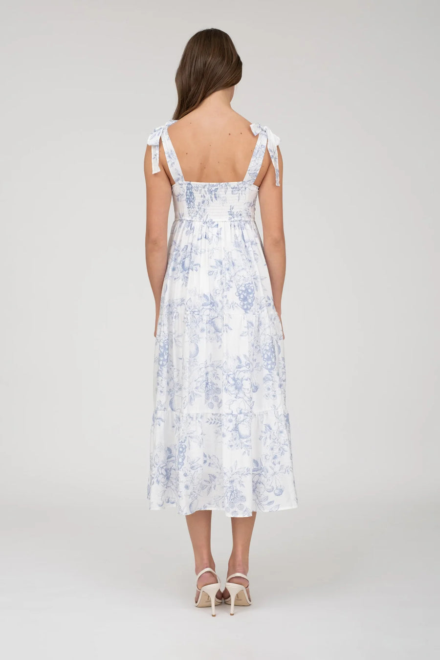 Daphne | Fruit Blossom Tiered Midi Dress | Blue