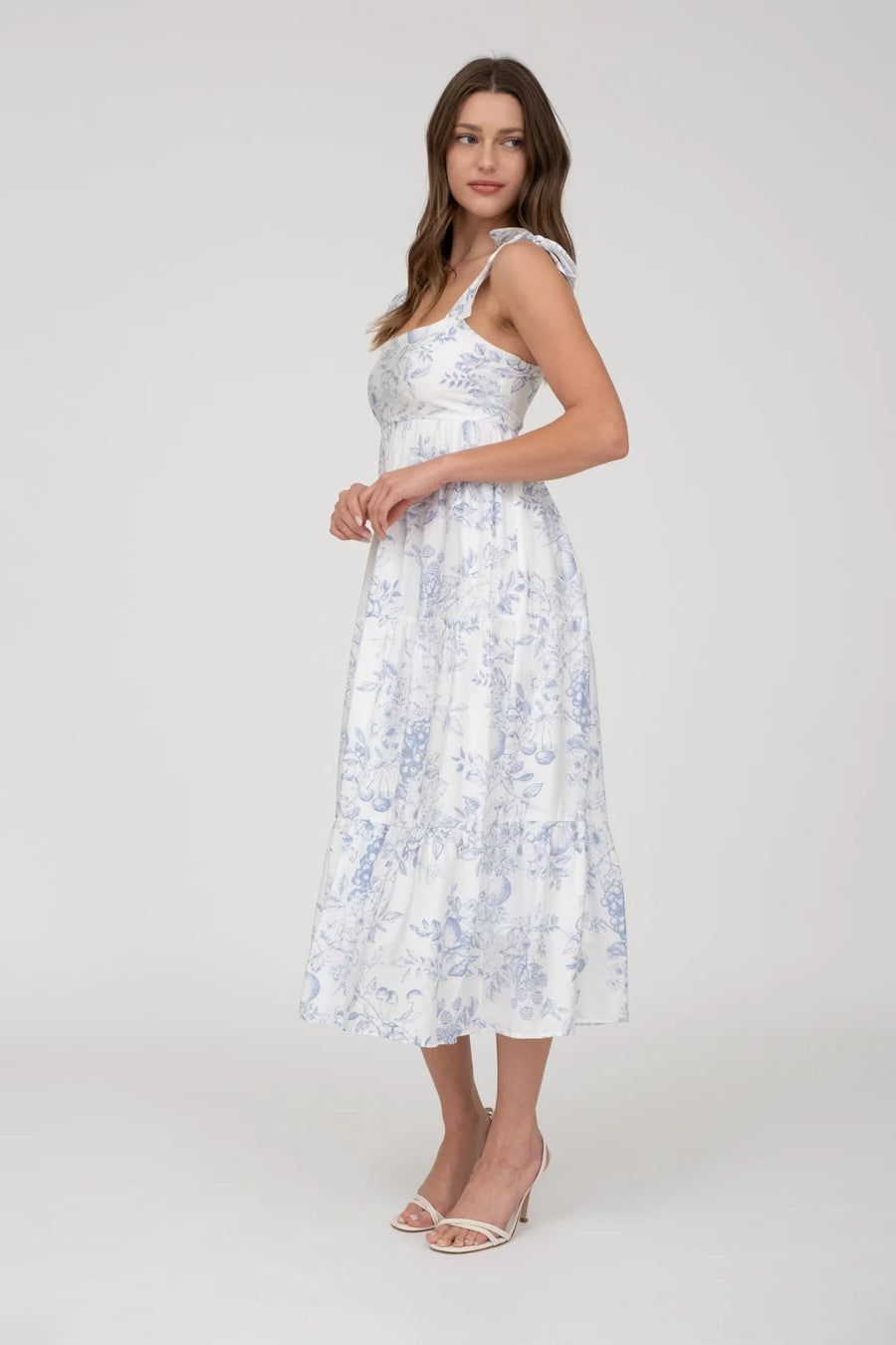 Daphne | Fruit Blossom Tiered Midi Dress | Blue