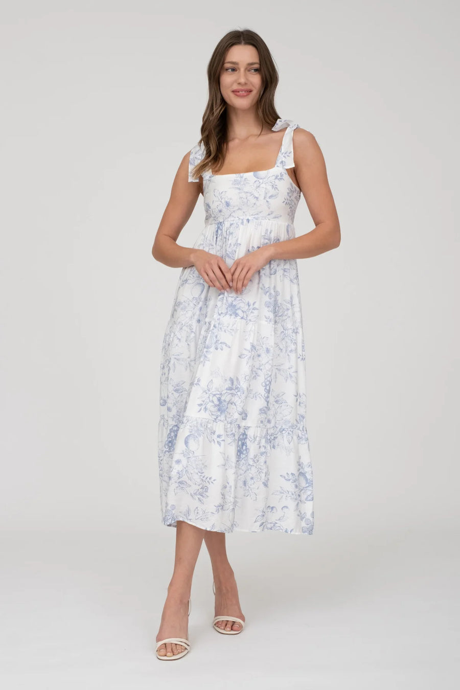 Daphne | Fruit Blossom Tiered Midi Dress | Blue