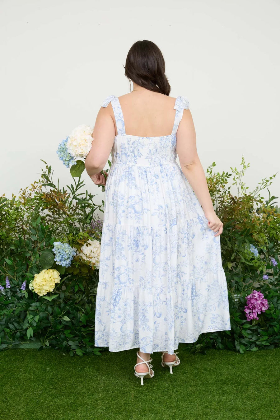 Daphne | Fruit Blossom Tiered Midi Dress | Blue