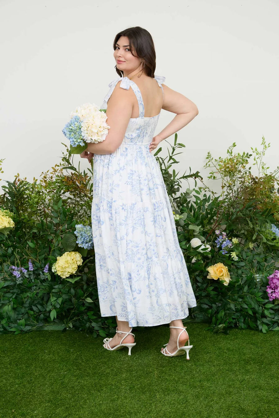 Daphne | Fruit Blossom Tiered Midi Dress | Blue