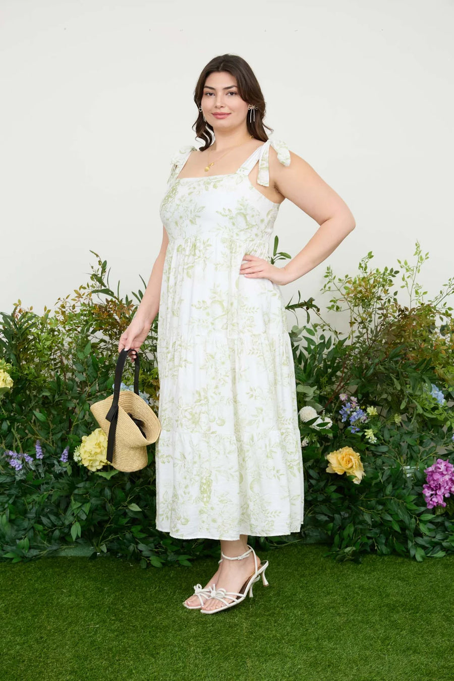Daphne Fruit Blossom Tiered Midi Dress | Olive