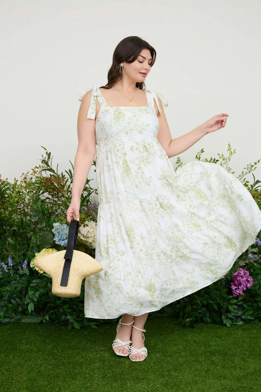 Daphne Fruit Blossom Tiered Midi Dress | Olive