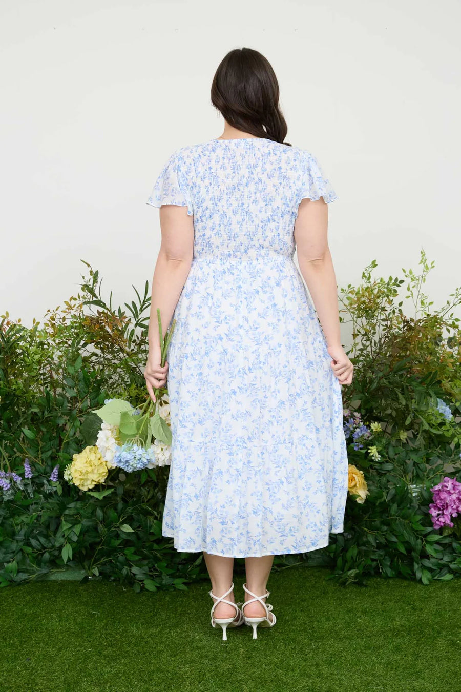 Tabitha | Floral V-Neck Midi Dress | Blue Multicolour