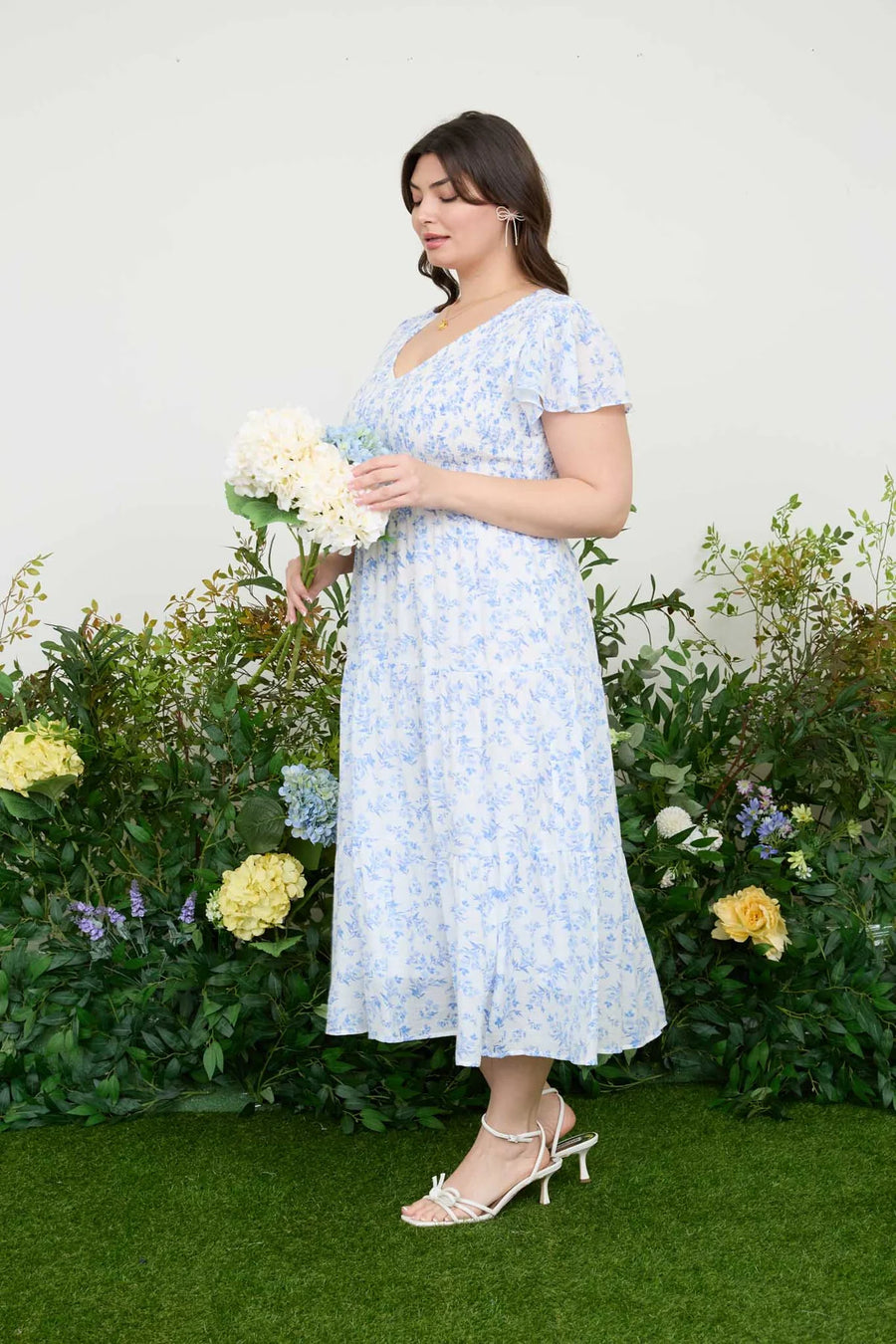 Tabitha | Floral V-Neck Midi Dress | Blue Multicolour
