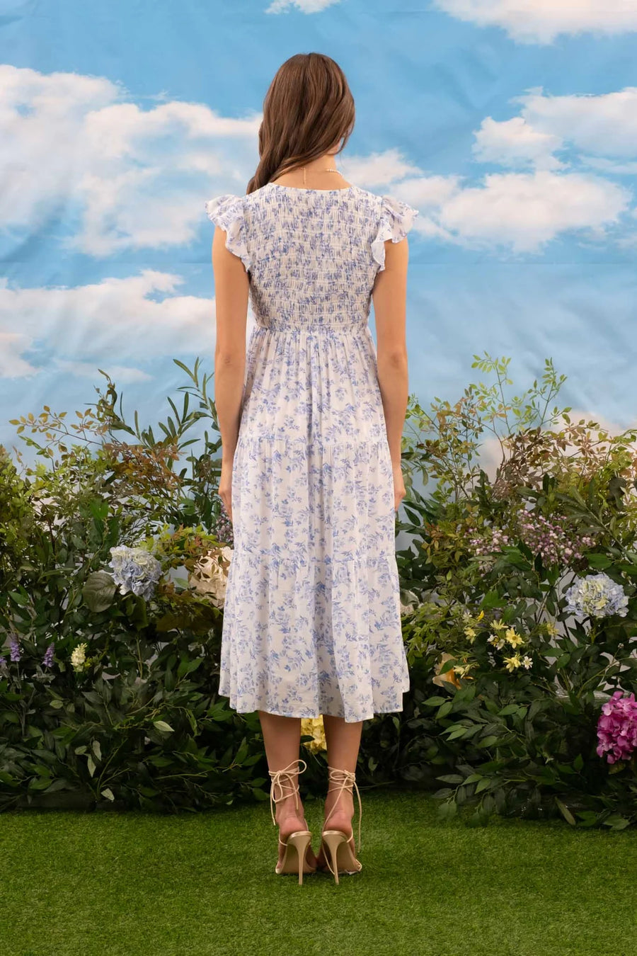 Tabitha | Floral V-Neck Midi Dress | Blue Multicolour