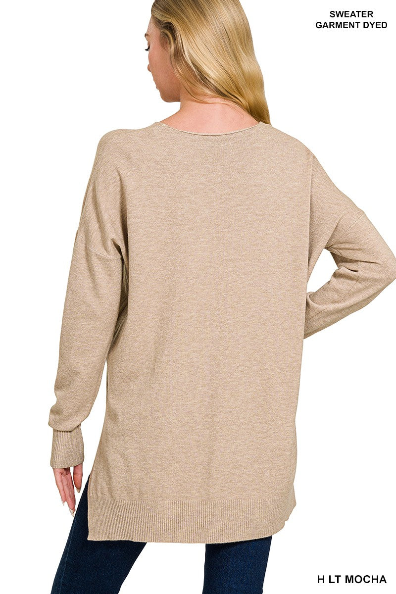 Cloud Nine | High-Low Hem V-Neck Sweater | H LT Mocha