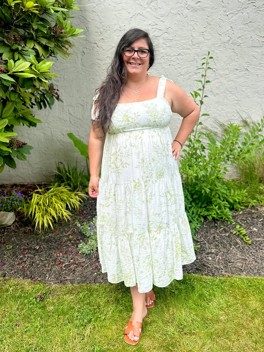 Daphne Fruit Blossom Tiered Midi Dress | Olive