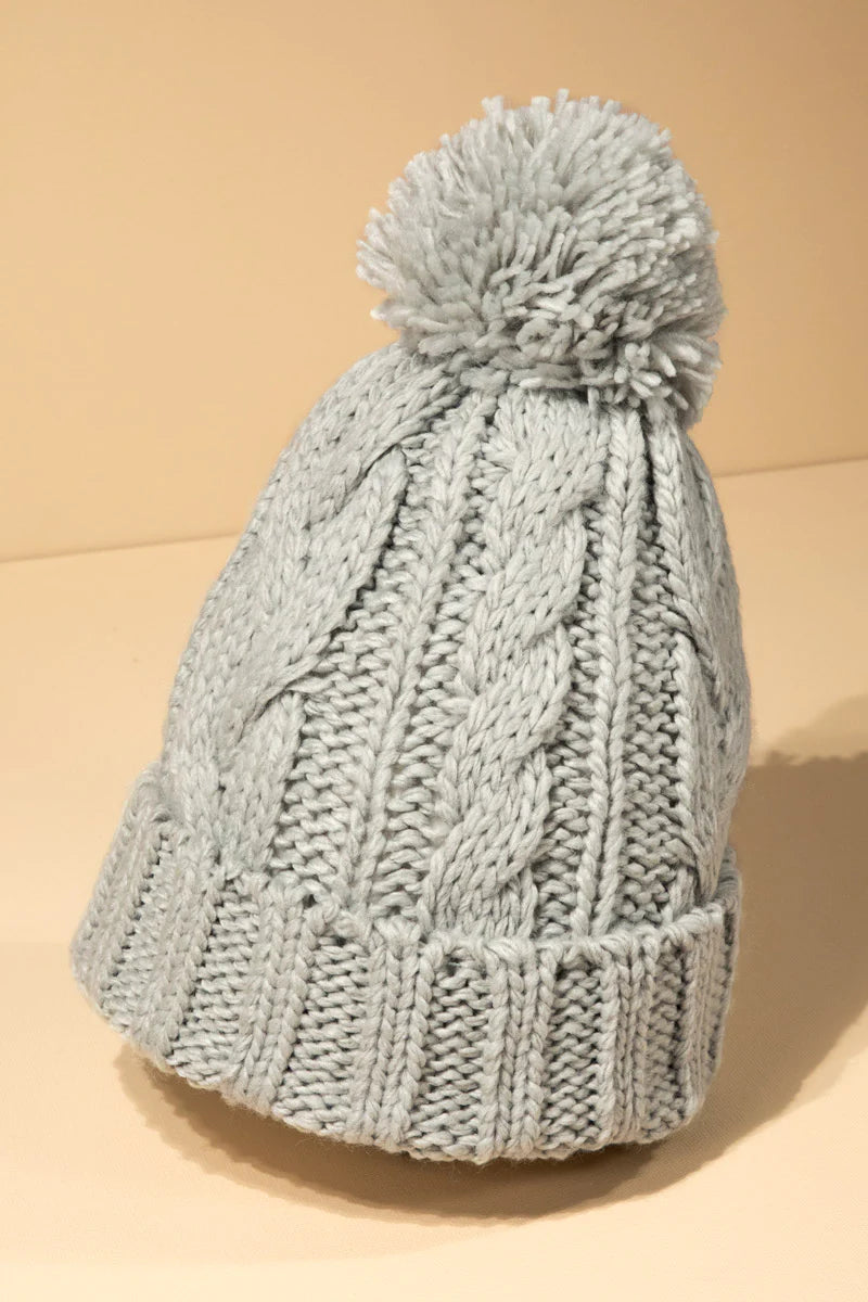 Knitted Basic Beanie with Pompom | Light Grey *FINAL SALE*