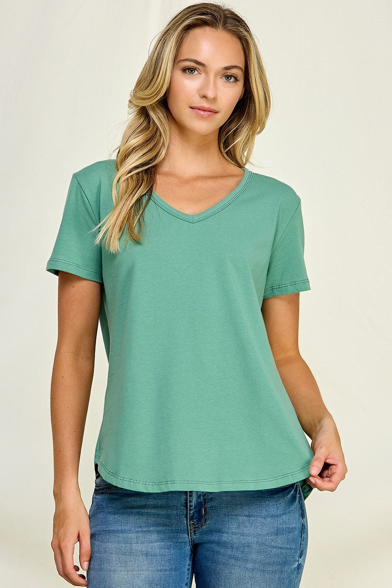 Brooklyn | Cotton V Neck Tee - Sage