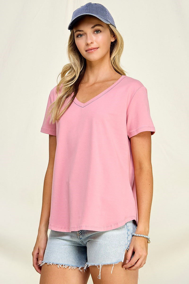 Brooklyn | Cotton V Neck Tee - Rose