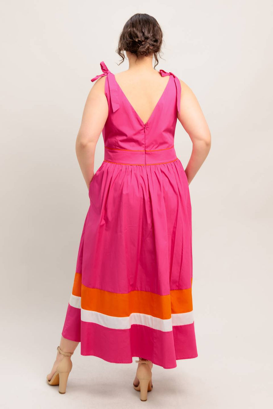strapless open back dress 'Elora' Buttoned Pink, Orange & Cream Floral Tile Print Shirt Dress main image 0