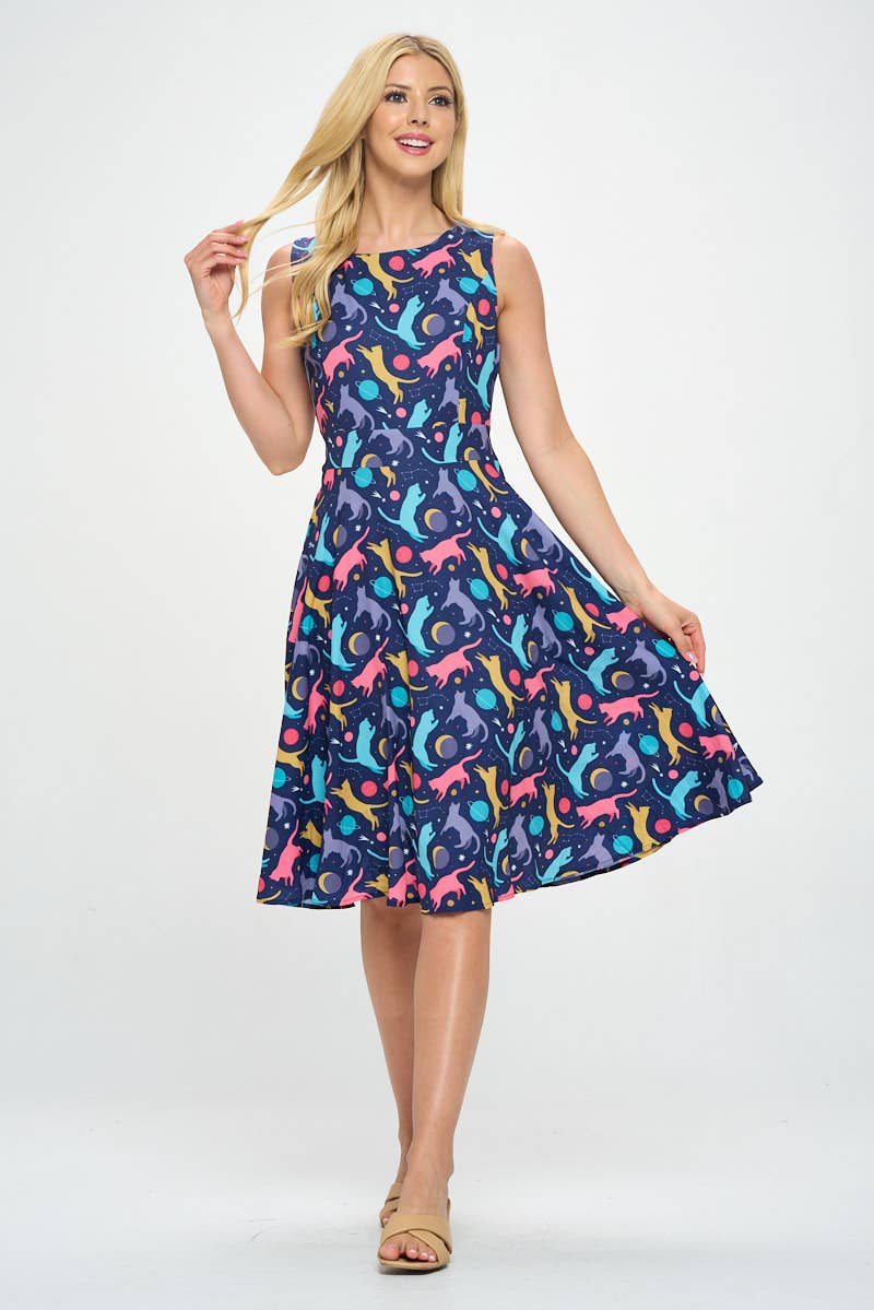 Cosmic Kitty | Playful Cat Print Dress *FINAL SALE*