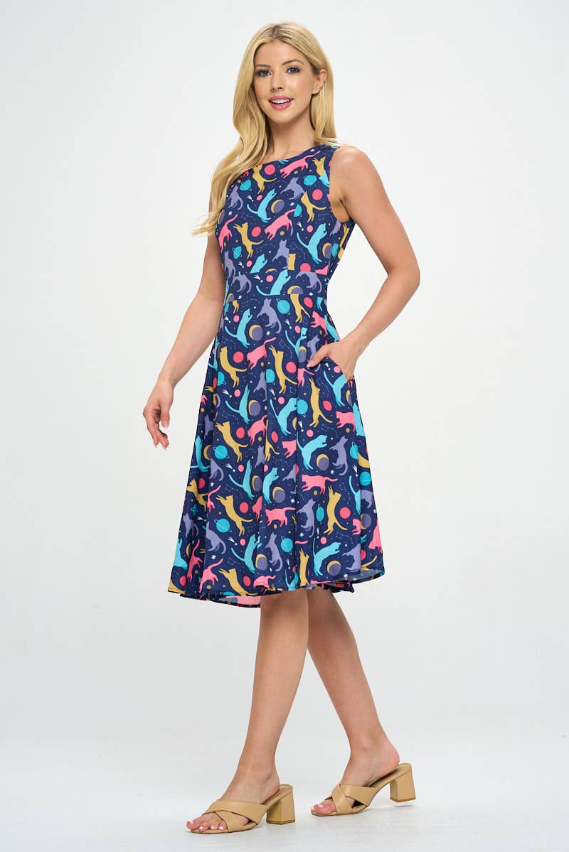 Cosmic Kitty | Playful Cat Print Dress *FINAL SALE*