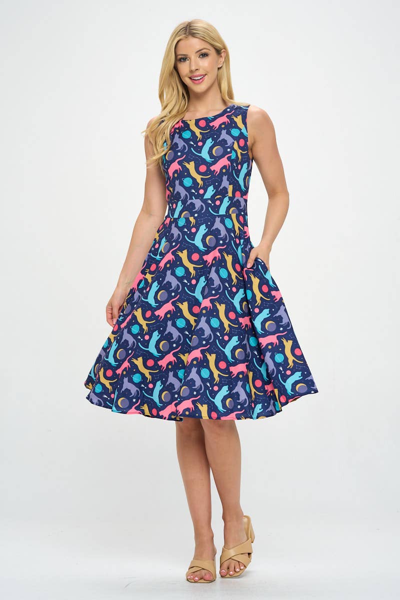 Cosmic Kitty | Playful Cat Print Dress *FINAL SALE*