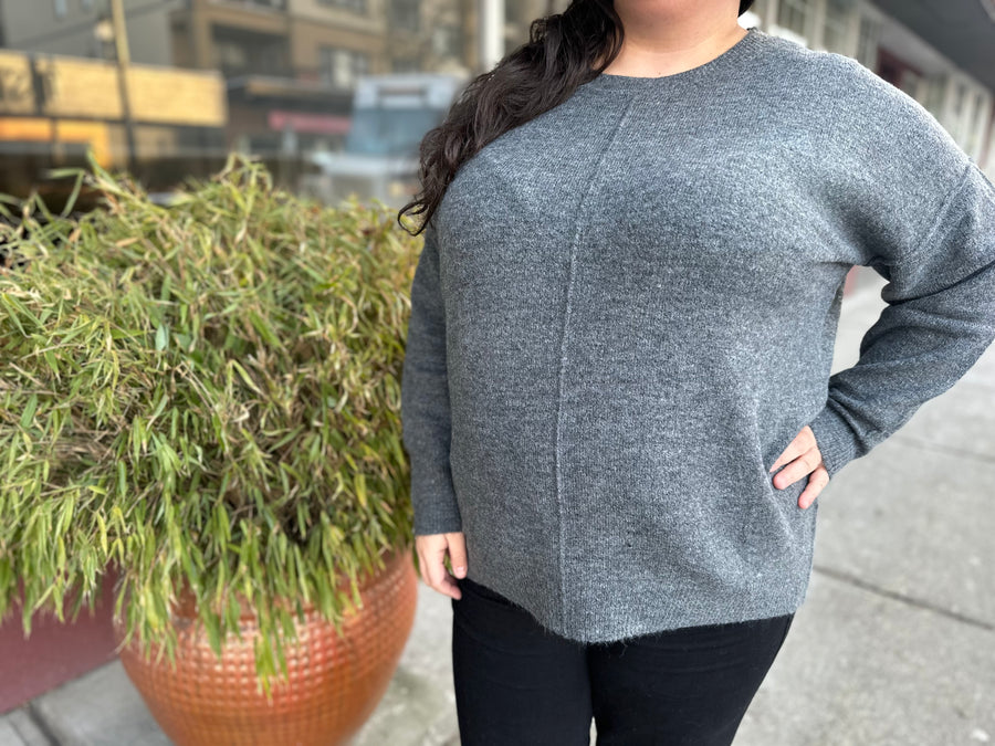 Sherry Crewneck Knit Sweater With Front Seam | Charcoal