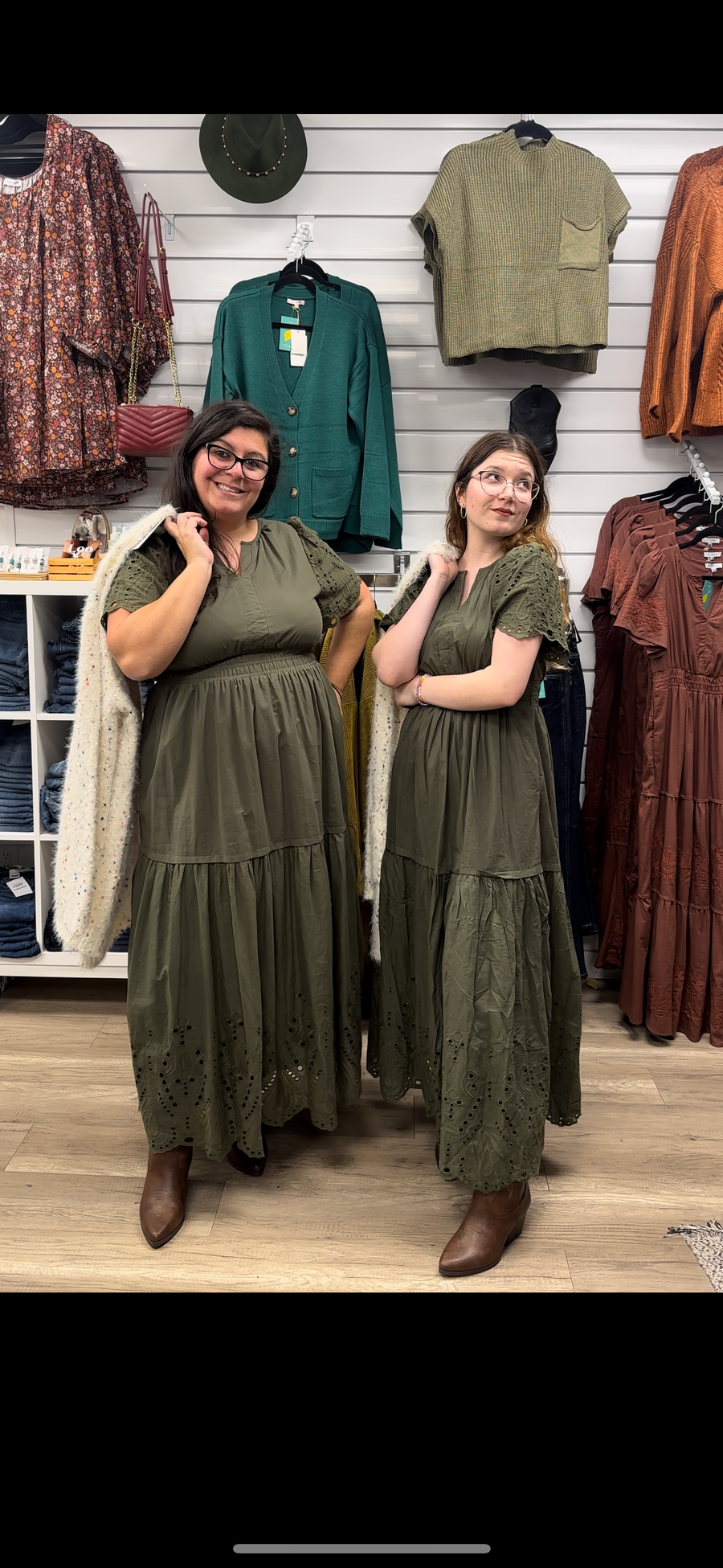 Mystic Forest | Scallop Eyelet Smocked Waist Maxi Dress | Olive