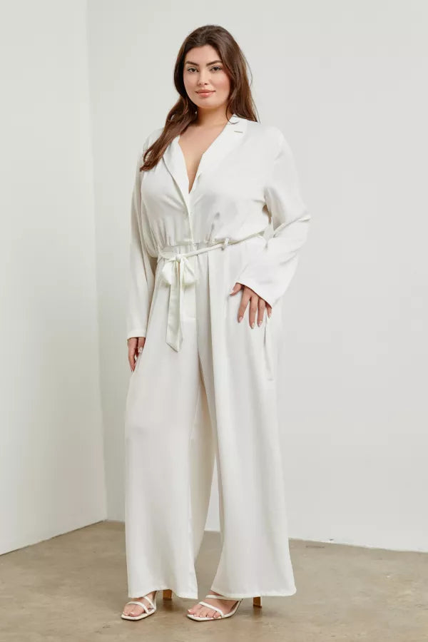 Love Me Tender | Deep V-Neck Romper With Waist Self Tie | White *FINAL SALE*