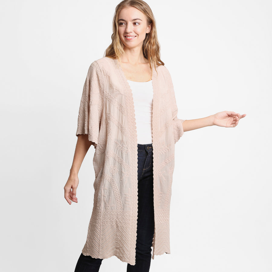 Leaves Print Lace Cover Up Kimono