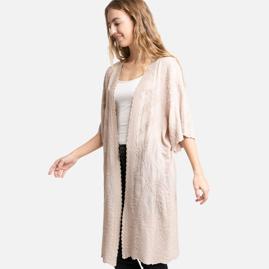 Leaves Print Lace Cover Up Kimono