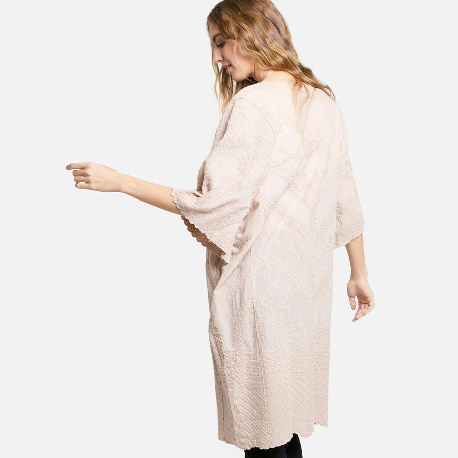 Leaves Print Lace Cover Up Kimono
