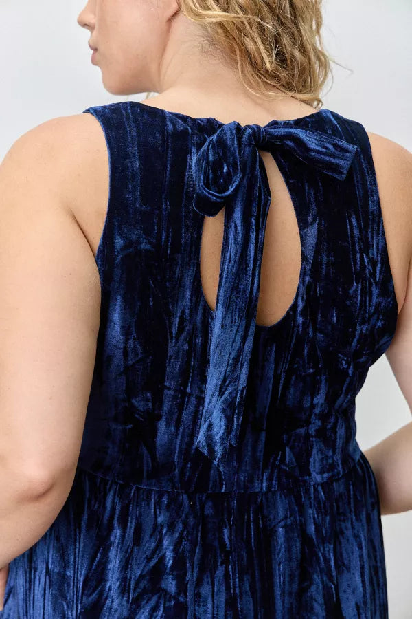 Midnight Muse | Velvet Open Back Midi Dress | Navy