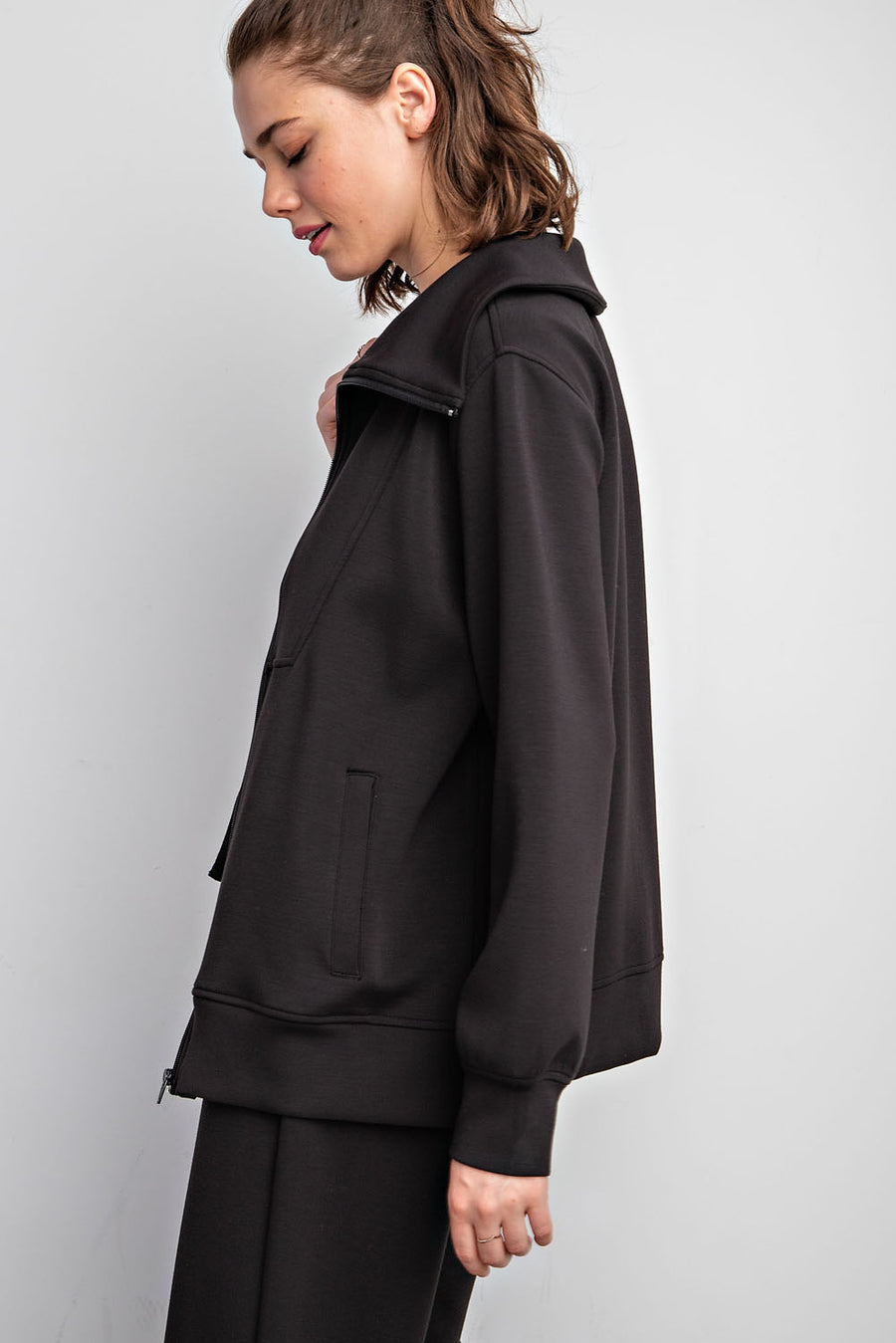 Sandra | Modal Scuba Full Zip Jacket | Black